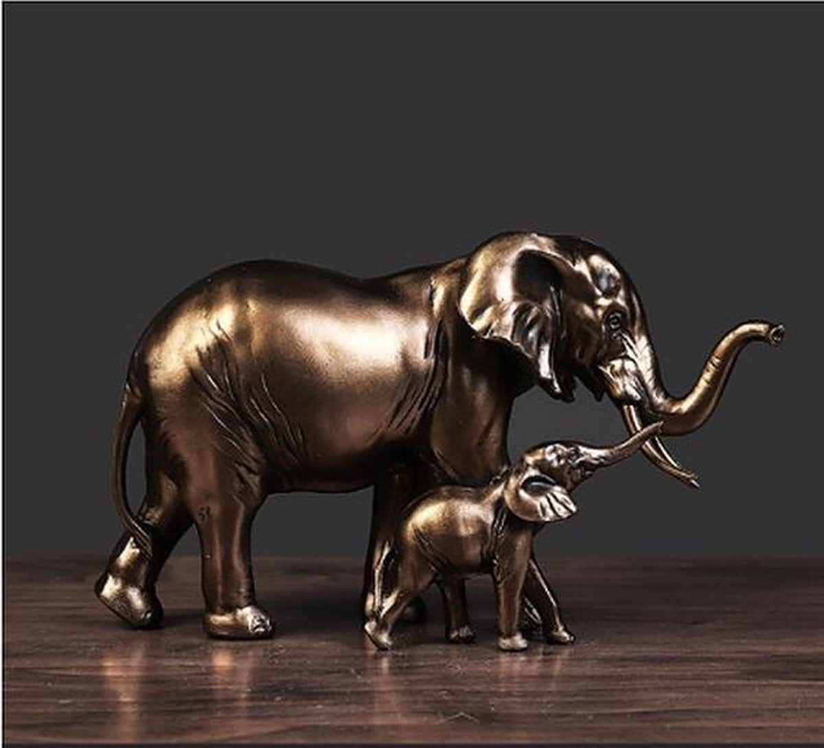small Retro mother-son elephant ornaments color dark bronze"